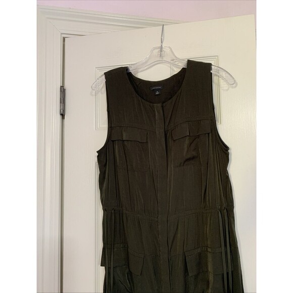 Ann Taylor Size 14 Woodland Green Satin Drawstring Side Tie Shirt Dress … - Picture 7 of 10